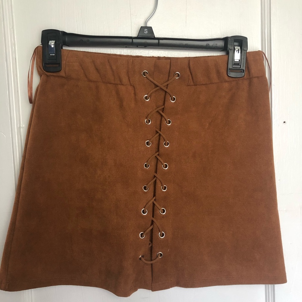 Light brown suede lace up skirt